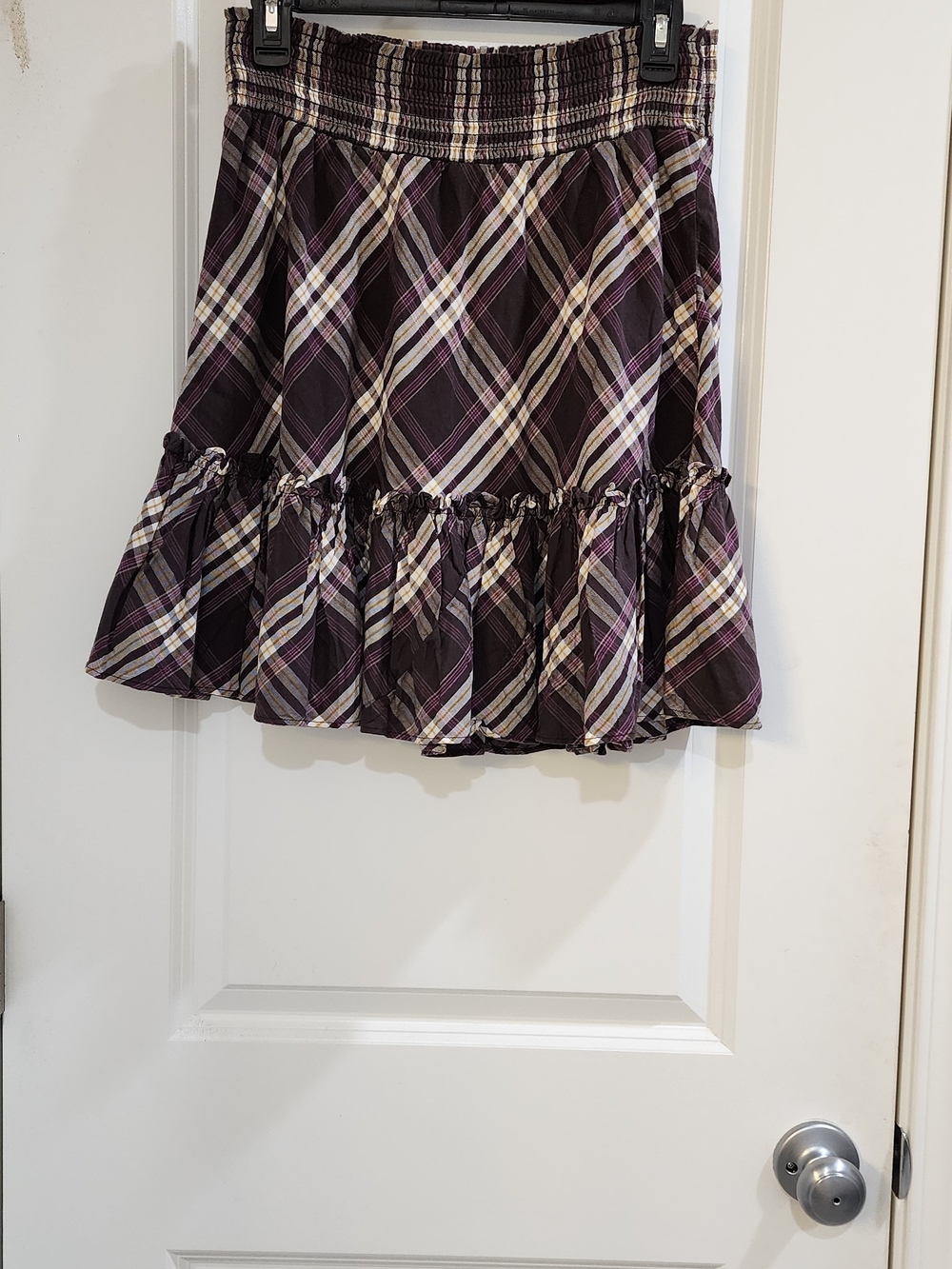 Old Navy Purple & Black Plaid Ruffle Mini Skirt